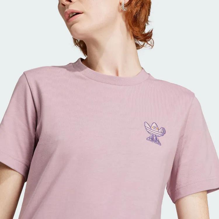 Adidas Originals T Shirts Women's Magical Purple Pink Crew Neck Moderate Straight Fit (Unisex) T-Shirts IN4127