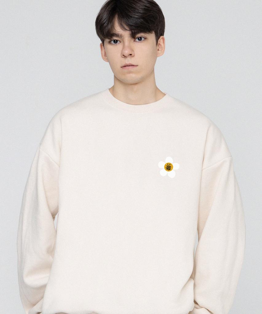 GRAVER [Unisex] Tyl White Flower Smile Logo Sweatshirt_Cream
