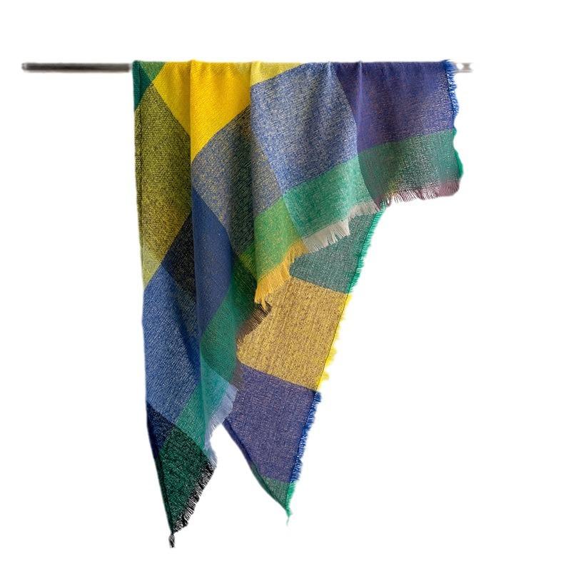 Imitation Cashmere Colored Plaid Warm Shawl Scarf Unisex Fashion Versatile Fringed Scarf