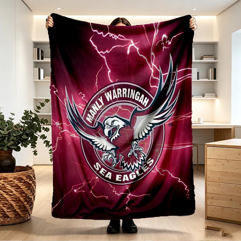Manly Warringah Sea Eagles Print Blanket - Soft & Comfortable, for Bedroom, Travel, Sofa, Home Decoration - Birthday Christmas Gift for Friend