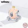 925 Sterling Silver Pink Pumpkin Cart Beads Zircon Charms Fit Original Bracelet Pendant