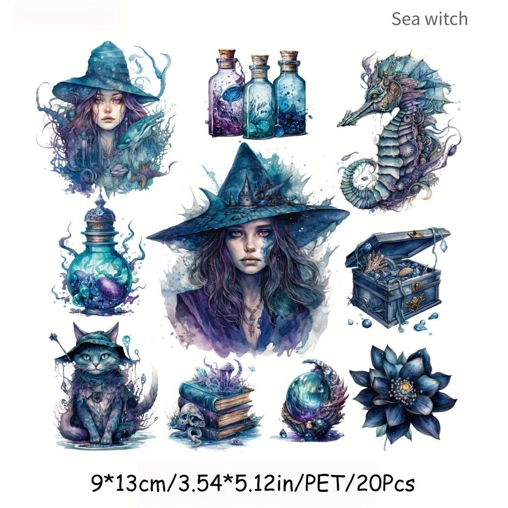 NEW 20Pcs Goth Witch Series Decorative Sticker Pack Retro Rose Cat Collage Scrapbooking Label Diy Diary Album Journal Planner