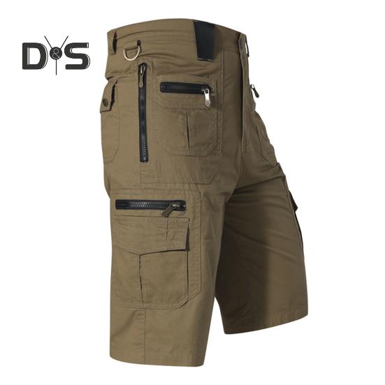 Men Cropped Pants with Multi-Pockets Design Mid-rise Button Zipper Fly Straight Leg Solid Color Cargo Shorts