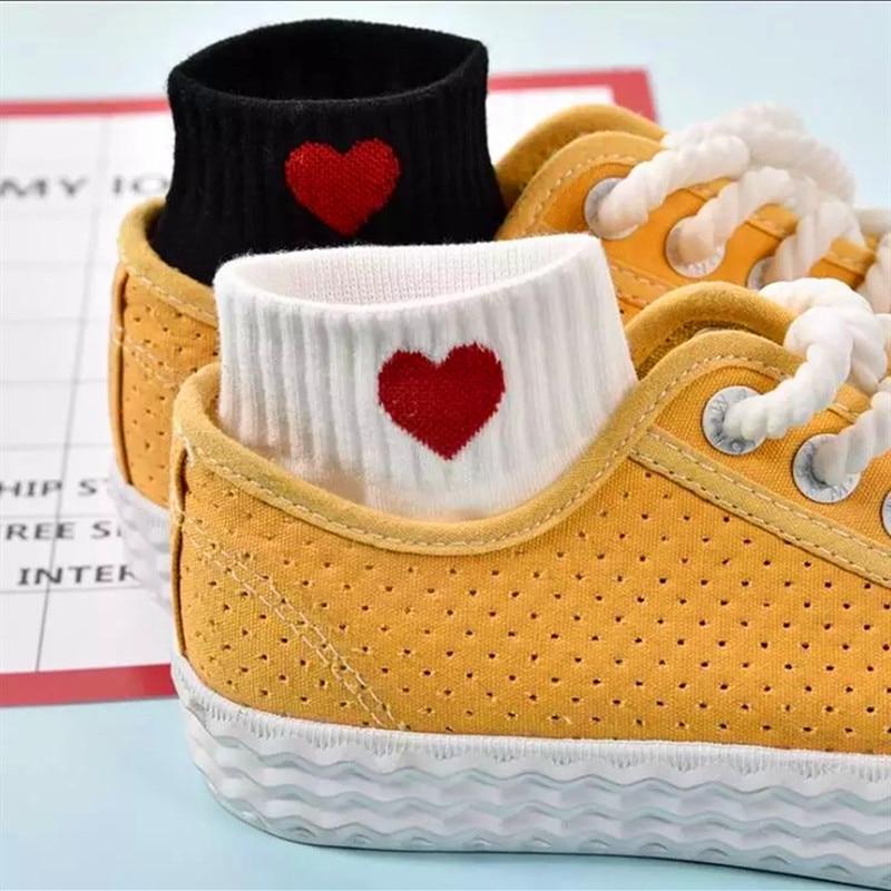 5 пар женских коротких носков с красным сердцем, милые удобные женские носки для колледжа, мягкие хлопковые носки для девочек на весну, лето и осень, Meias Sox 