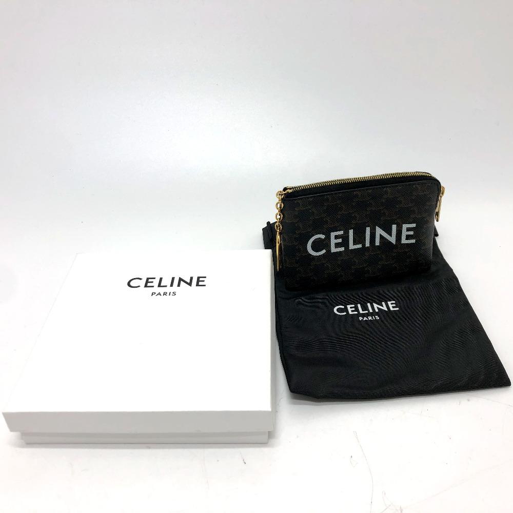CELINE 10C662CA2 Triomphe  coin purse PVC/Leather Brown/GoldHardware