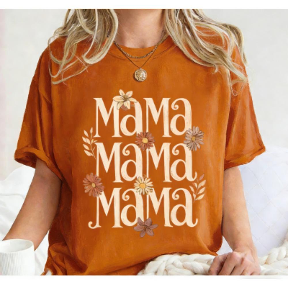 Fashion Funny Striped Flower Leopard Mama Letter Print Kids Short Sleeves T-Shirt Loose Casual Summer Outdoor Street Boy and Girl Tees Tops