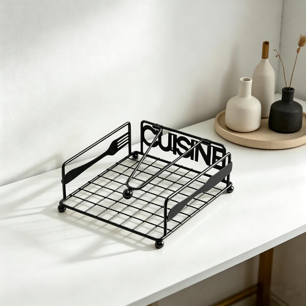 Iron Napkin Holder With Geometric Design For Dining Room And Cafe Decor
