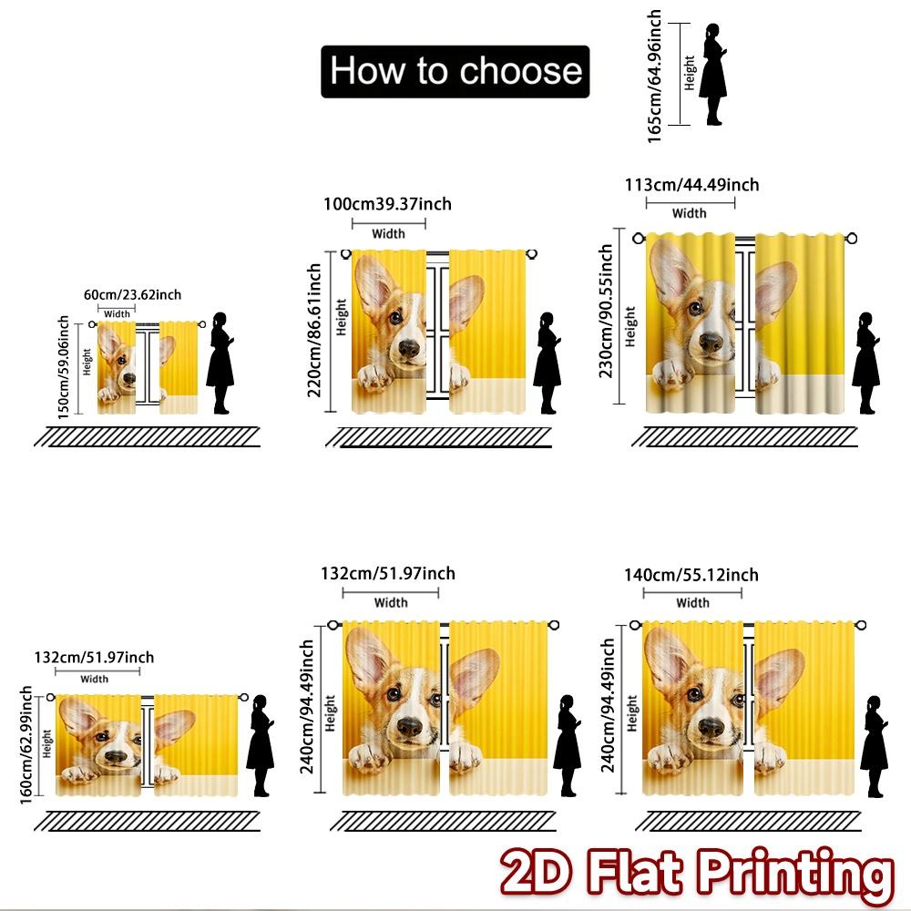 2D flat printing 2pcs Party Curtains Cute Corgi Dog Smiling Digital Printed Polyester Drapes Festive Curtains Use for Classroom