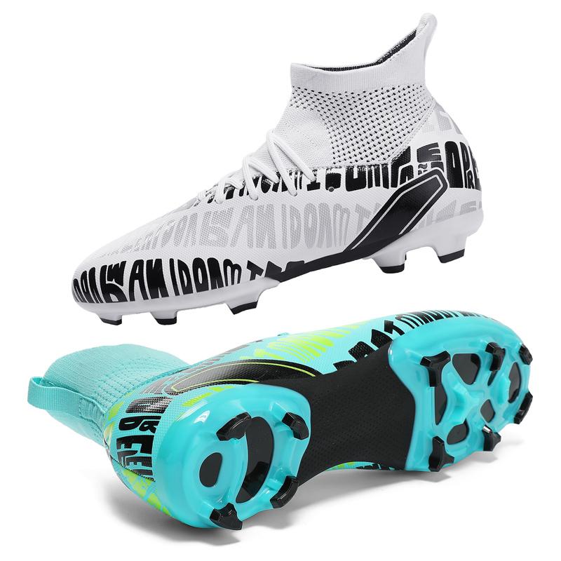 Футбольные бутсы, бутсы с текстовым узором, высокие кеды, длинные гвозди, высокие эластичные носки, тренировочные детские футбольные бутсы с искусственным лугом