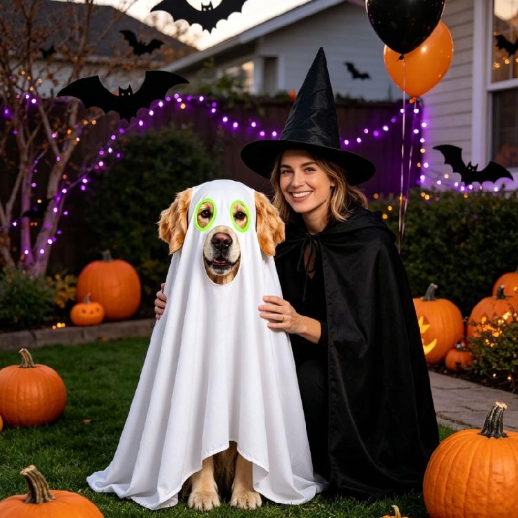 Pet Halloween Outfit for Dogs, White Draped Costume with Face Opening, Soft Fabric Clothing for Photo Use, Parties and Holiday Fun