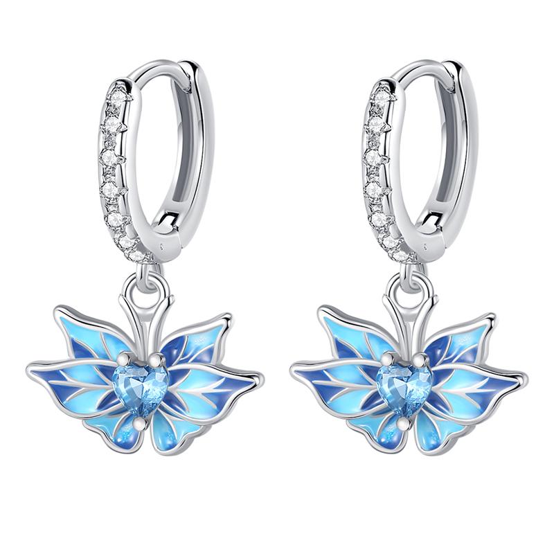 Серьги-кольца из серебра 925 пробы с синим цирконом, ловцом снов, пером, звездой, луной, милым когтем для женщин, тонкие ювелирные изделия в подарок на день рождения