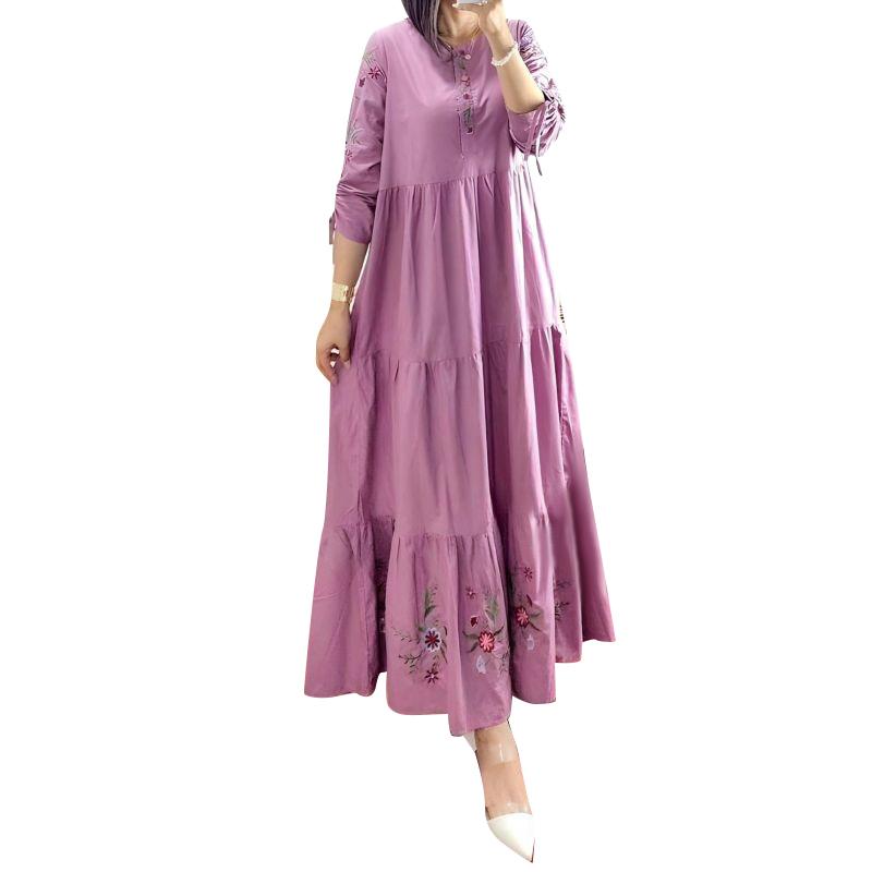 ZANZEA Женское повседневное свободное длинное платье с круглым вырезом и рукавами 3/4 с цветочным принтом