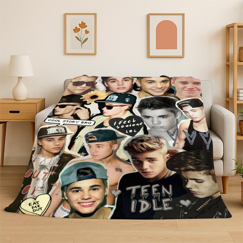 3D Justin Singer Star Flannel Blanket Soft Warm Throw Blanket for Bedroom Living Room Bed Travel Camping Picnic Gift