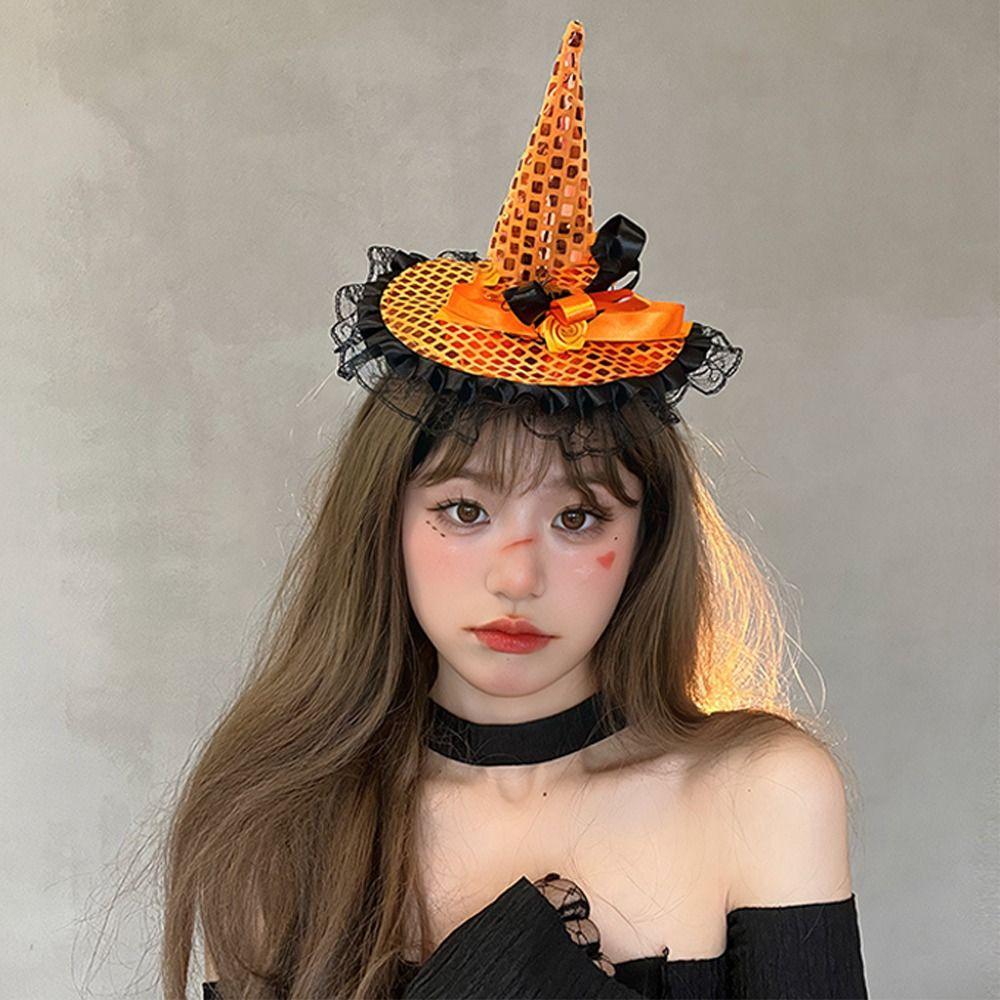 Lace Halloween Party Hair Band Headband Halloween Witch Hat Hair Hoop Cute   Lady