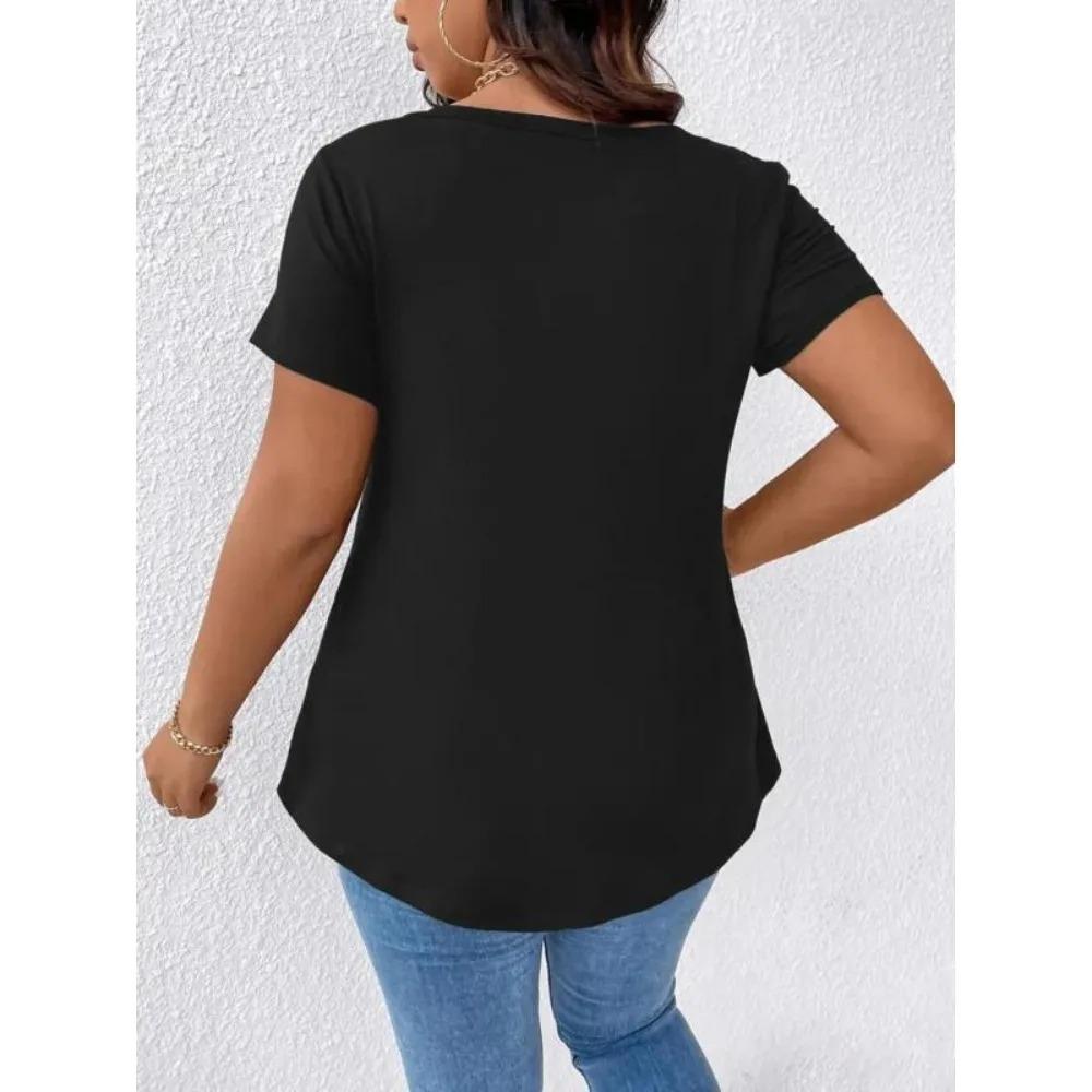Plus Size Spring Summer Women's Casual Solid V-neck Short Sleeved T-shirt Women Comfortable and Fashionable T-shirt