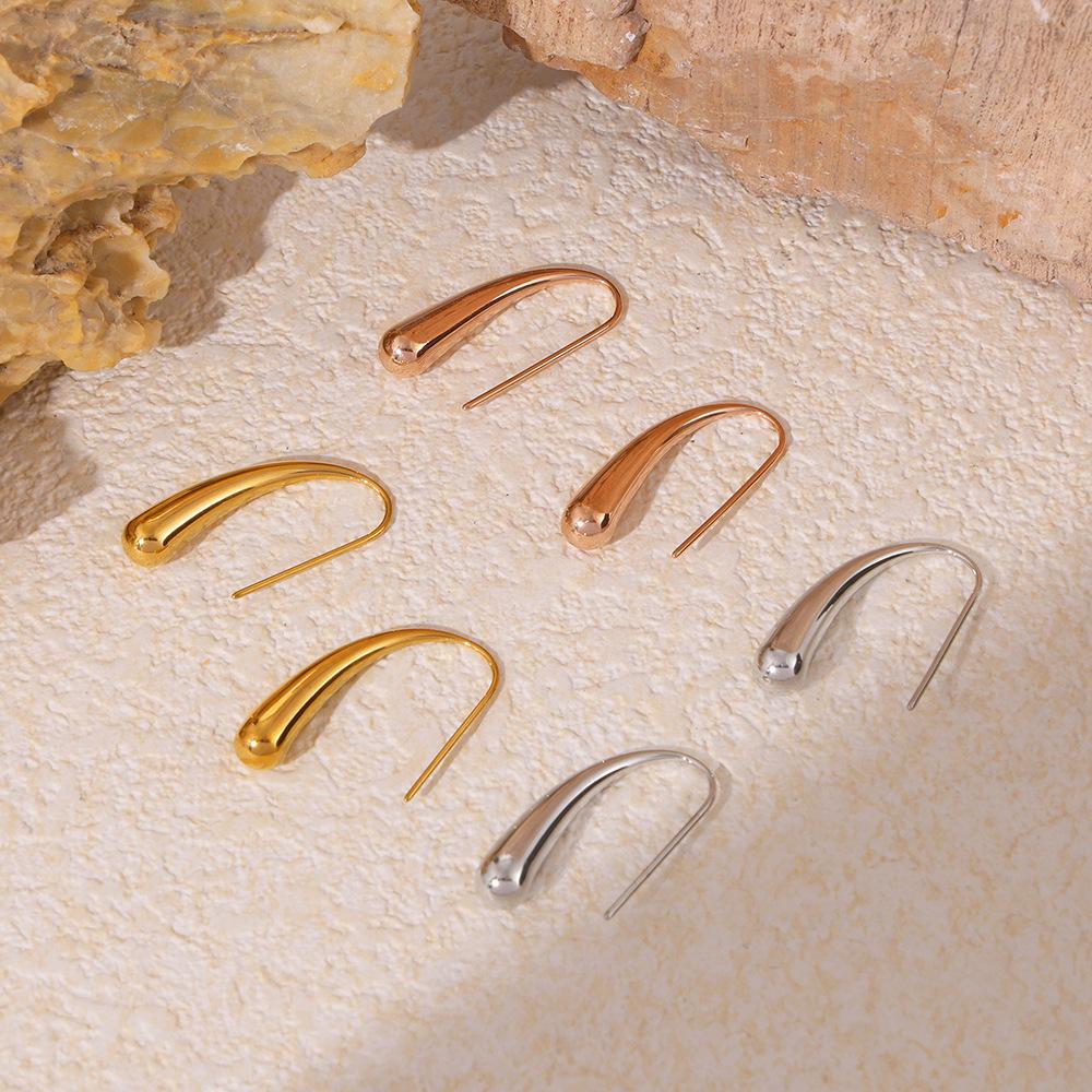 French Small and Delicate Water Drop Earrings for Women, Titanium Steel Plated 18k Real Gold Simple Ear Jewelry