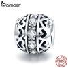 BAMOER Genuine 925 Sterling Silver Stackable Heart Beads Clear CZ Beads Fit Charm Bracelet Necklace