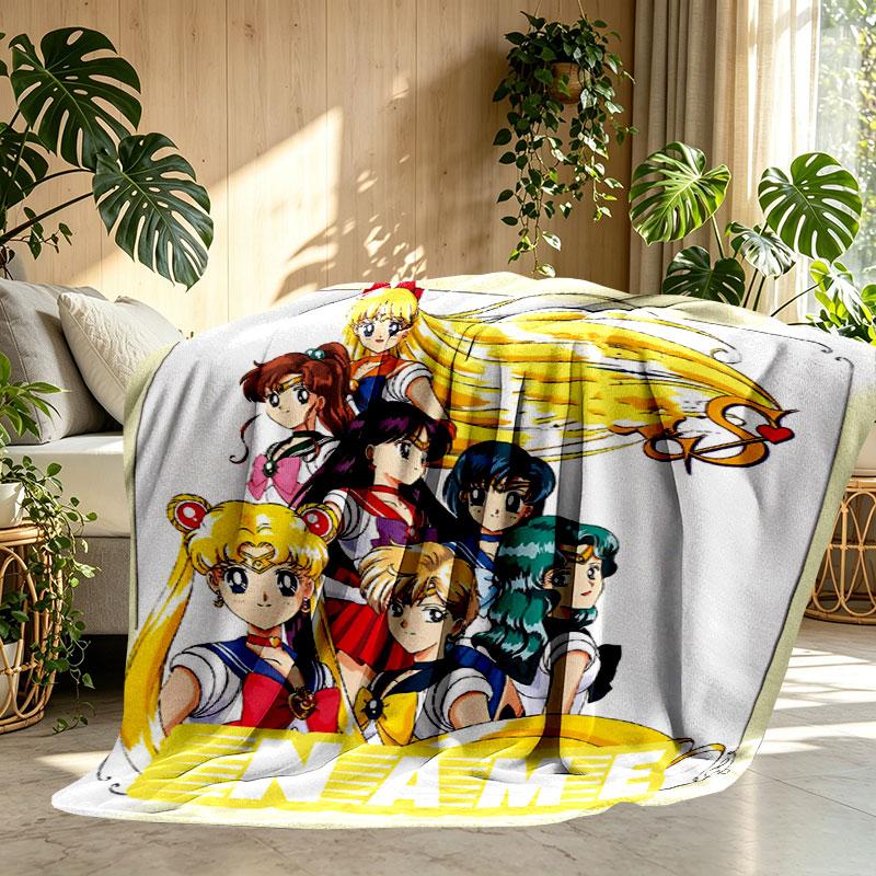 Custom Name Personalized Sailor Moon Print Blanket, Home Decor, Bedroom, Sofa, Camping, Couch, Gifts for Birthday Christmas