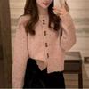 Sweet Crew Neck Knitted Cardigan Women's Autumn and Winter New Fashion Slim-fitting Sweater Jacket Women