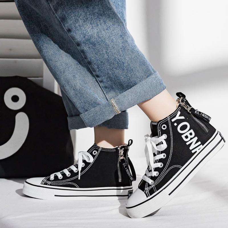 Design Sense High Top Canvas Shoes 2024 Осень Новые универсальные туфли для сноуборда Простая женская обувь с боковой молнией Женская дизайнерская обувь
