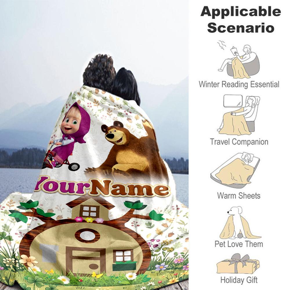 Masha Bear Personalized Name Blanket Lightweight Personalized Blanket Warmthful Decor Suitable for Chair Office Home Decor Livingroom for All Occasion
