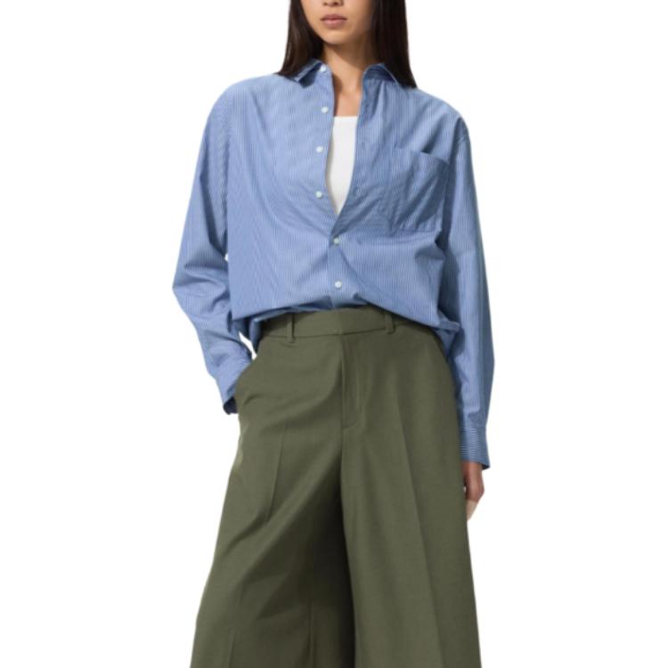 Uniqlo Классическая ретро удобная полосатая модель модная повседневная рубашка с длинным рукавом унисекс рубашки 488789-66