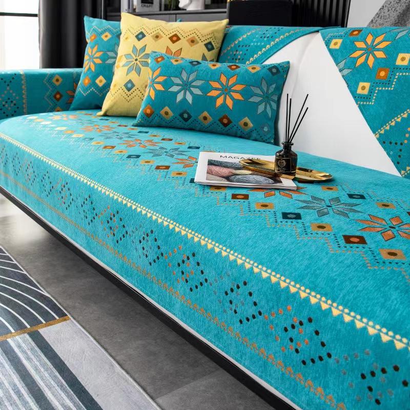 Мягкий, гладкий, утолщенный шенилл, стеганый диванный полотенце с вышивкой, противоскользящий чехол для дивана, защитный чехол для мебели, коврик для эркера