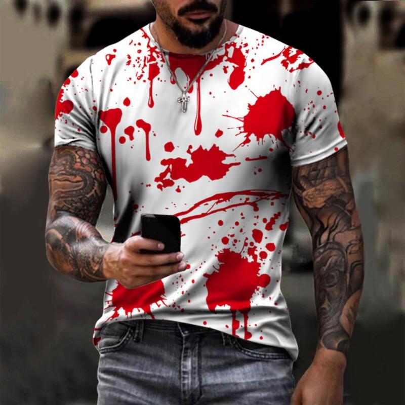 Футболки ужасов на Хэллоуин с кровавым 3D-принтом для мужчин и женщин, новые футболки с коротким рукавом, большие размеры Harajuku Y2k, топы, футболки, детская одежда