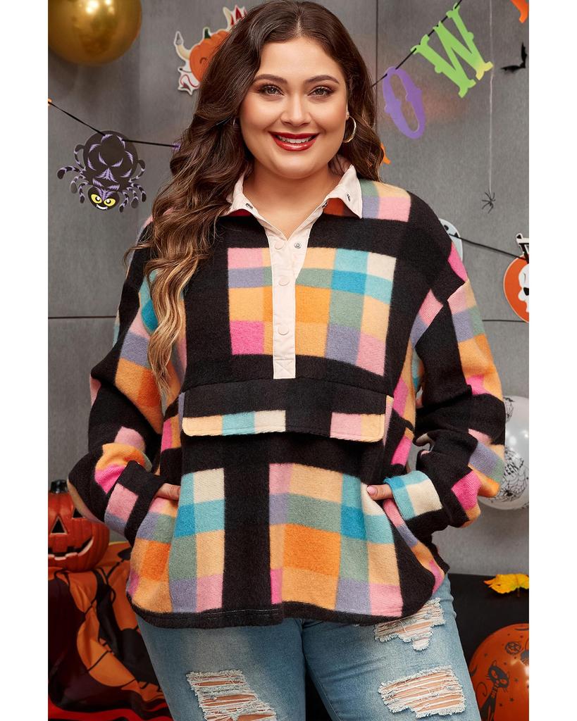 Azura Exchange Черный толстовка Henley размера плюс с клетчатым принтом Sherpa