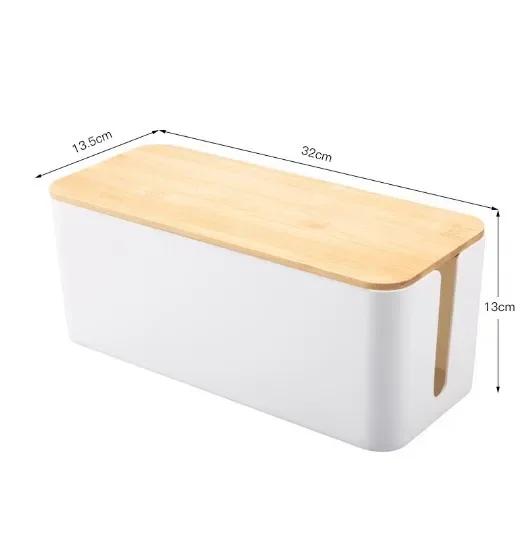Cable Storage Box with Wooden Cover Power Line Storage Case Dustproof Charger Socket Wire Case Home Cable Winder Organizer