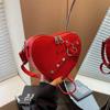 Vintage Y2K Small Chain Rivet Shoulder Bag Heart Shaped Purse Handbag Red PU Leather Gothic Tote Bag Fashion Women Crossbody Bag