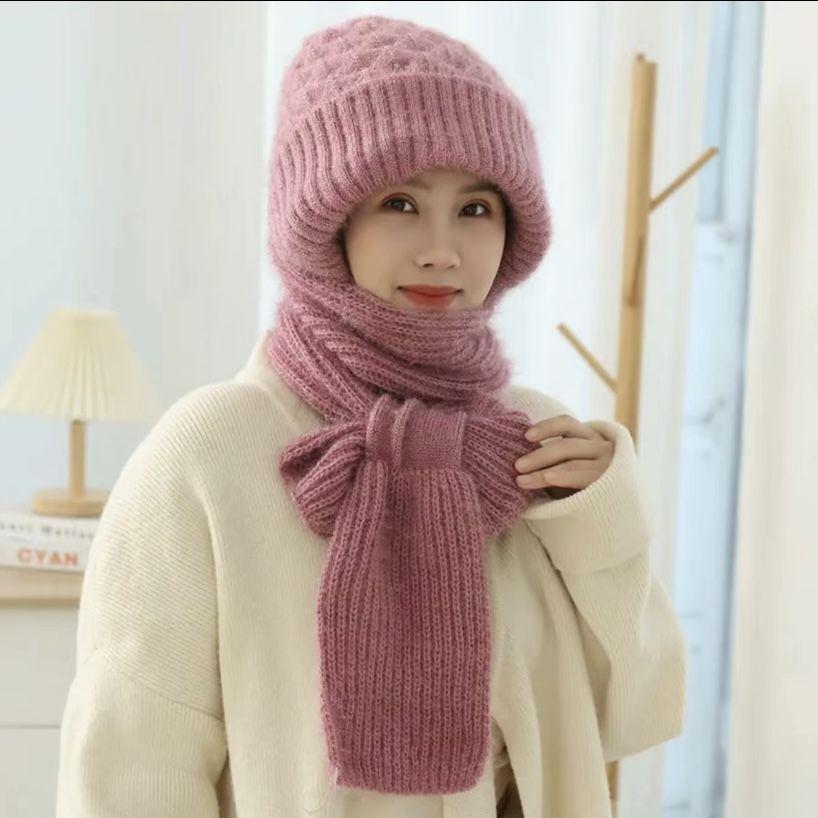 Winter Warm Knitted Thick Scarf Hats for Women Outdoor High Elastic Wind Hat
