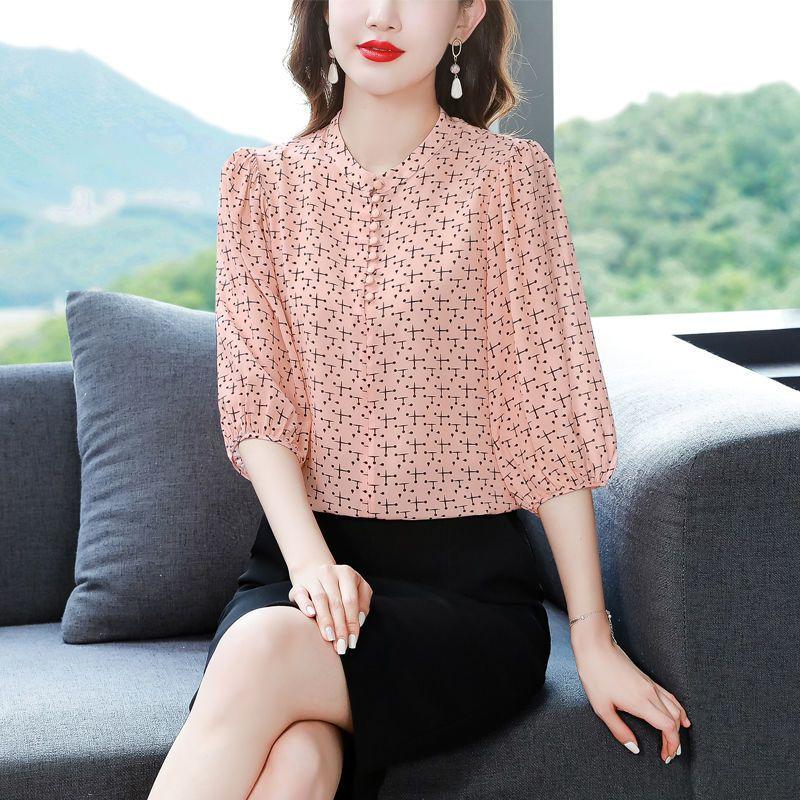 Шифоновая рубашка с цветочным принтом, новая осенне-летняя блузка с короткими рукавами, женская одежда