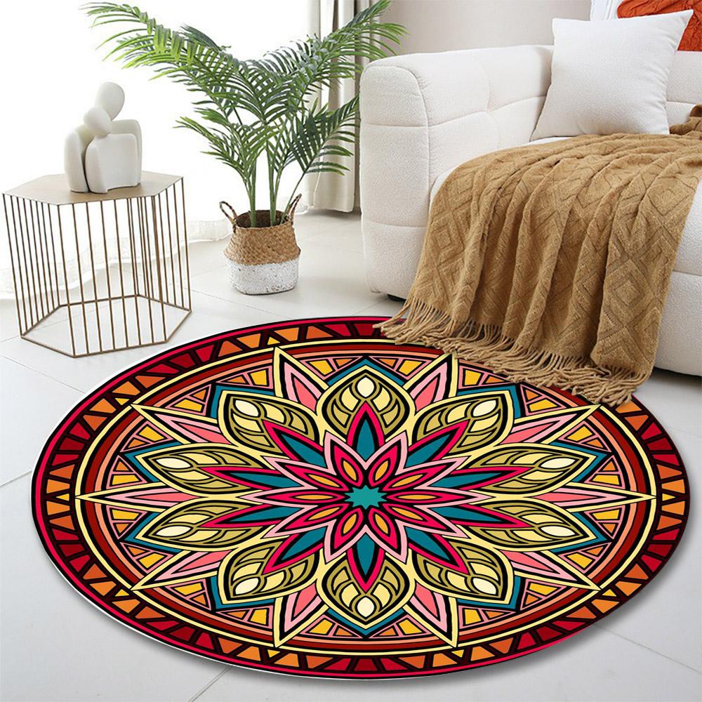 Colorful Mandala Floral Pattern Print round rug, living room, bedroom, playroom carpet, non slip floor mat, gift