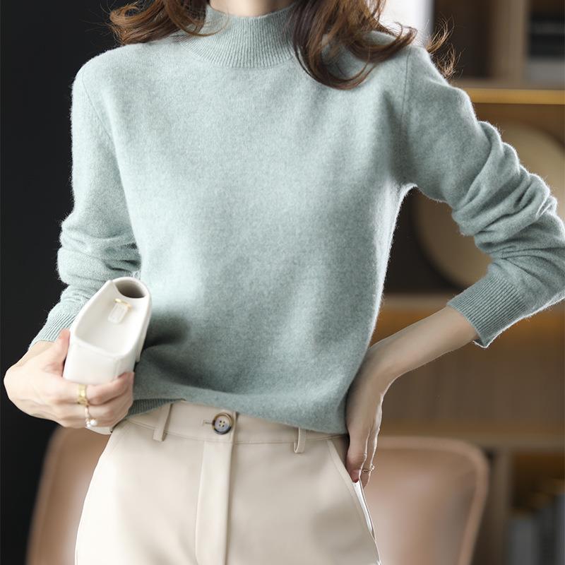 INDFS Женская мода Повседневный Осень Зима Однотонный Принт Длинный Рукав Полуводолазка Свитера