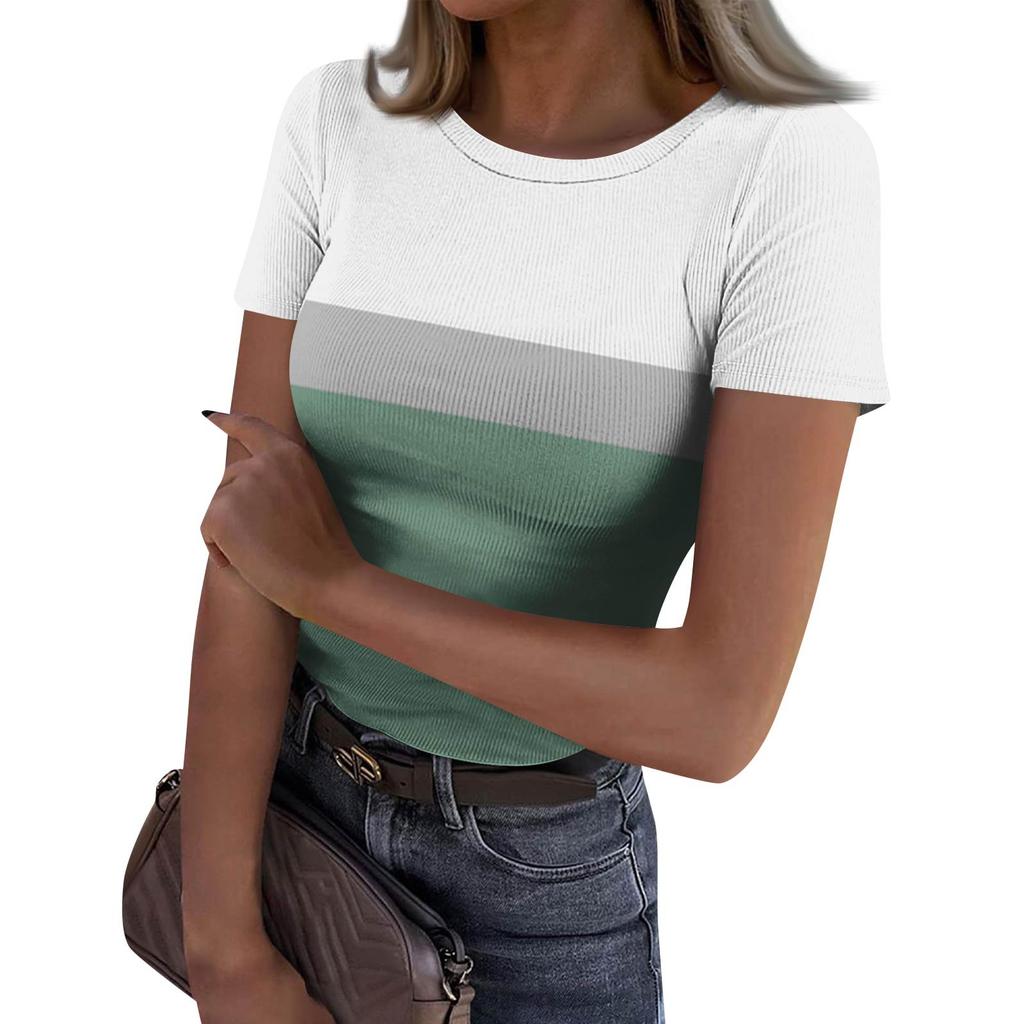 Женская узкая футболка, модный повседневный свитер с круглым вырезом и коротким рукавом