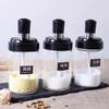 Salt Dispenser Leak-proof Glass Seasoning Bottles with Spoon Cover for Kitchen Storage Set