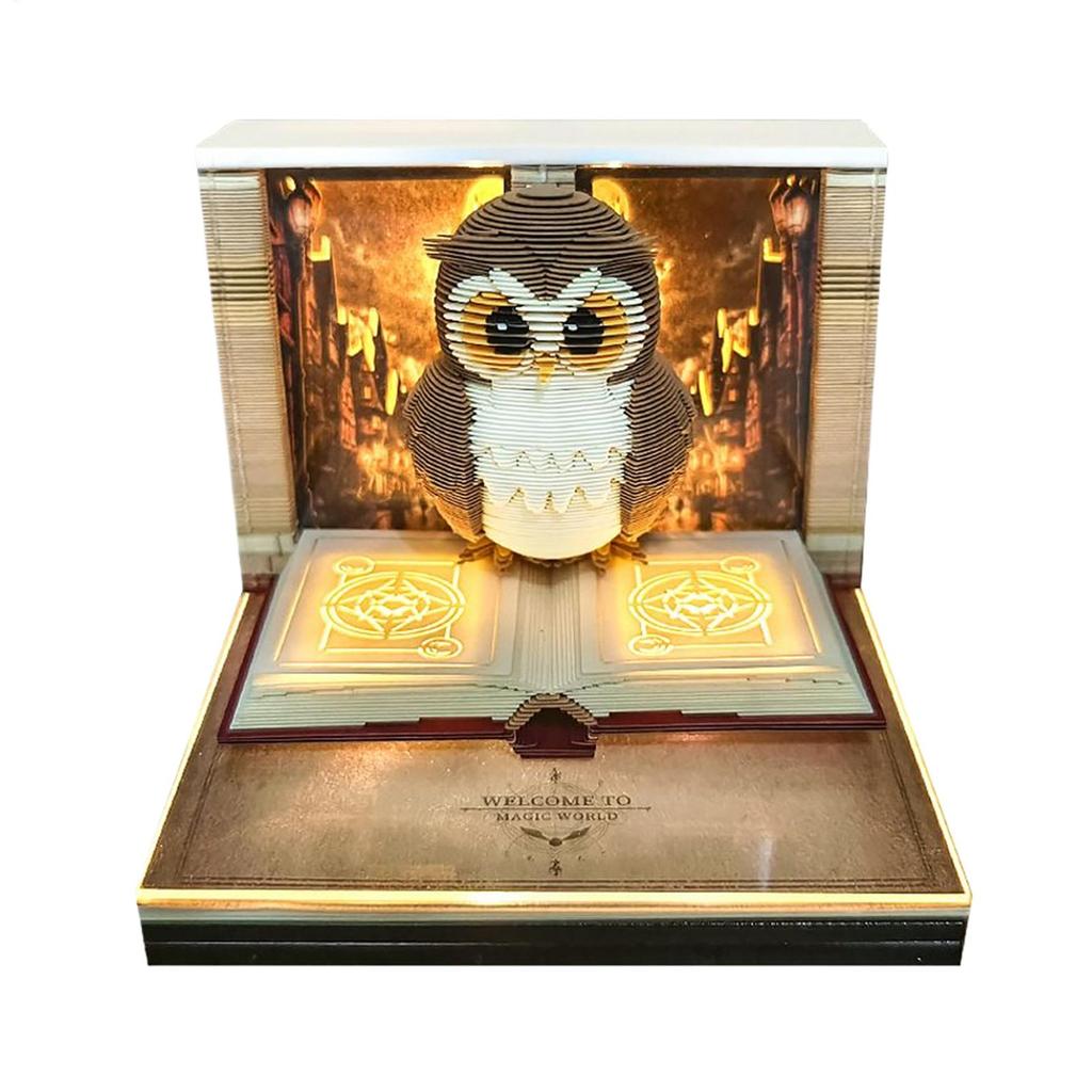 Time Piece Calendar 2026 Desk Calendar With Light 3D art Owl Calendar Paper Carving Art Memo Pad Notepad Gift for Christmas gift