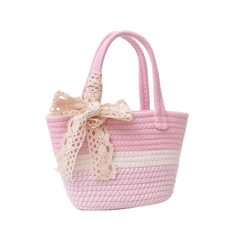 Винтажная полосатая хлопковая плетеная сумка 2024 года, новая нишевая ручная соломенная сумка для отпуска на пляже, маленькая ручная корзина