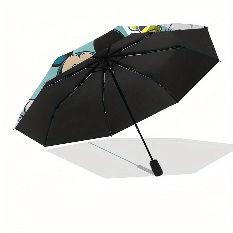 Mickey Mouse, Goofy Automatic Opening and Closing Umbrella - 8 Ribs Portable Folding Umbrella with Plastic Handle, Suitable for Leisure and