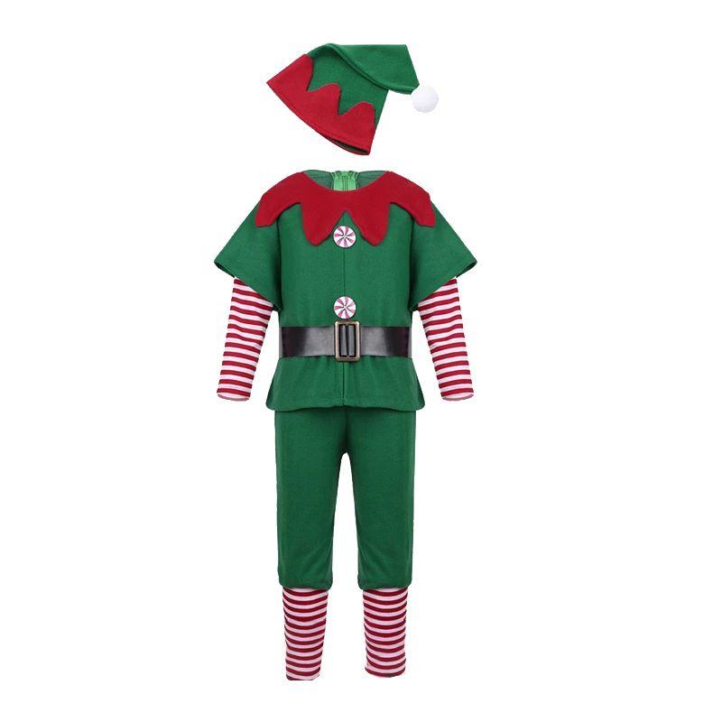 Радостный семейный рождественский косплей-костюм с дизайном зеленого эльфа Санта-Клауса для всех возрастов