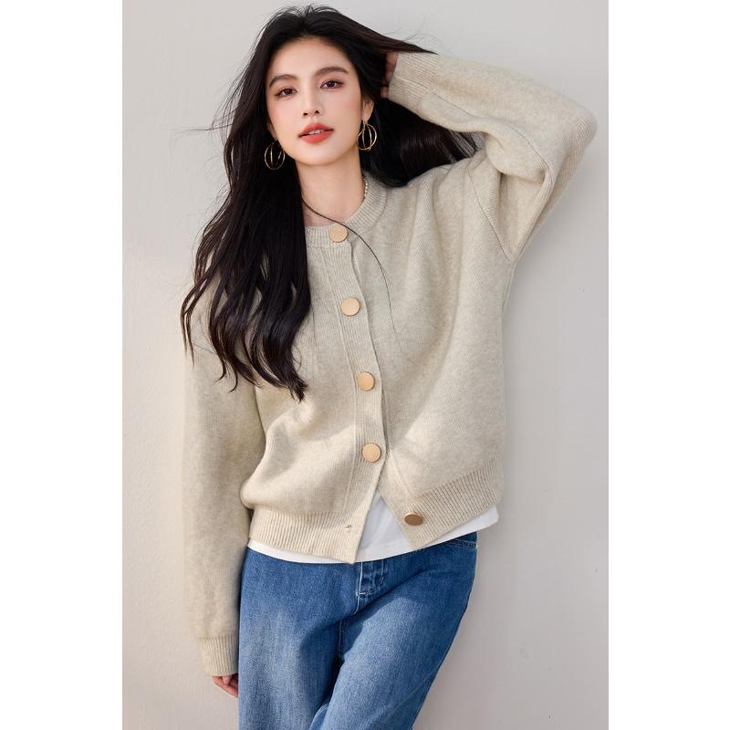 Elegant Fashion Korean Style Autumn Winter Women Knitted Cardigan O Neck Knitting Loose Casual Outerwear Ladies' Basic Warm Overcoat