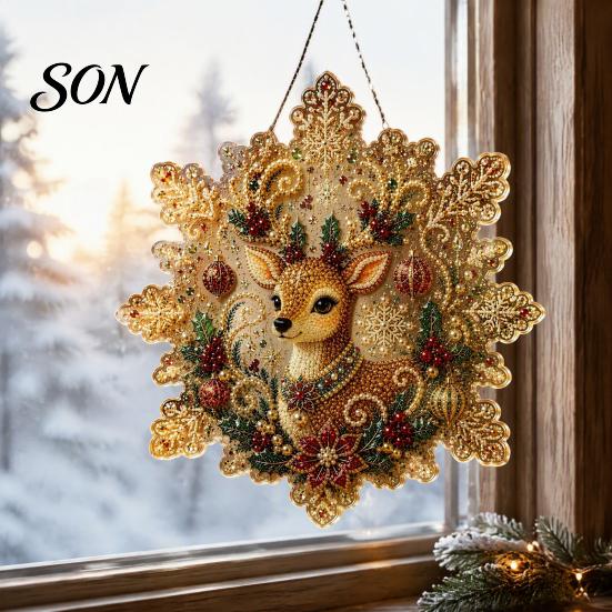 Creative Gifts for Women Christmas Faux Pearl Art Hanging Ornament Kit, DIY Beads Painting Ornaments Suncatcher, Snowflake Shape Acrylic Board