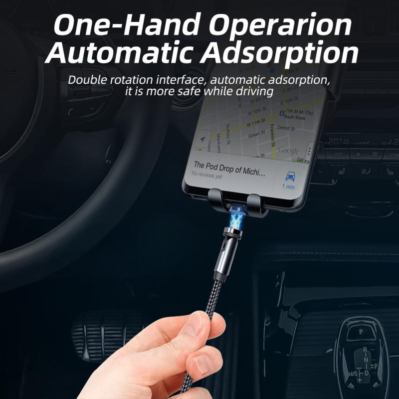 FONKEN 540o Вращение Магнитный кабель Micro USB Магнитное зарядное устройство Кабель Вращающийся USB Тип C Магнит Кабель для iPhone Xiaomi Samsung Cord