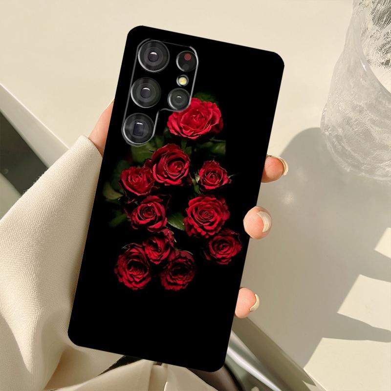 Ярко-красные Цветы Розы Чехол Для Samsung Galaxy S25 Ultra S21 S22 S23 S24 Ultra S9 S10 Plus S20 FE S25 FE Задняя Крышка