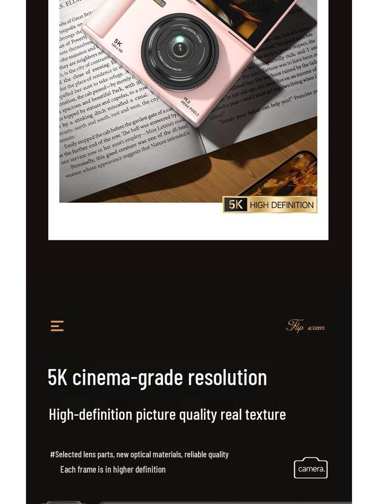 5K HD Flip Screen Mirrorless Camera for Students and Vloggers