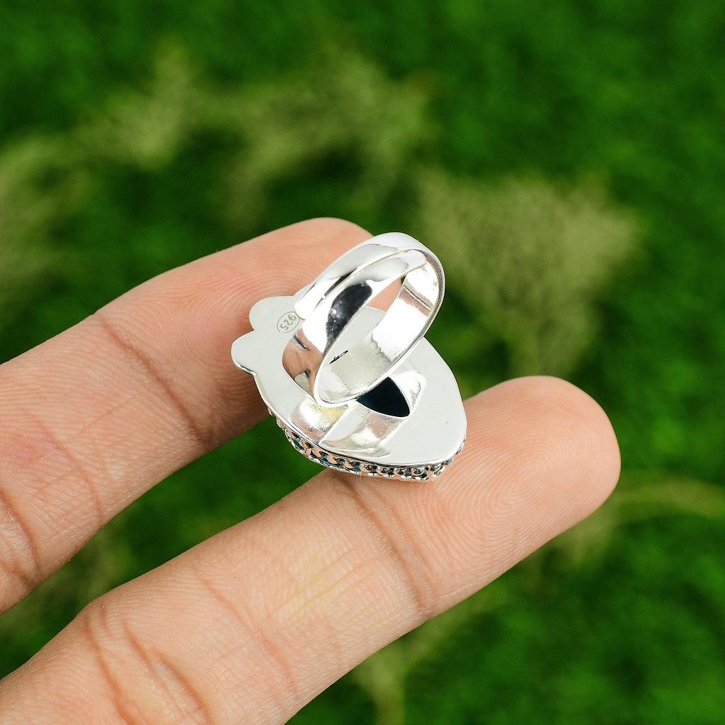 Natural Arizona Turquoise 925 Sterling Silver Bezel Multi Stone Engagement Ring