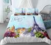 Paris Tower King Queen Duvet Cover Famous Buildings In France Bedding Set For Adults Pink Romantic 2/3pcs Polyester Quilt Cover