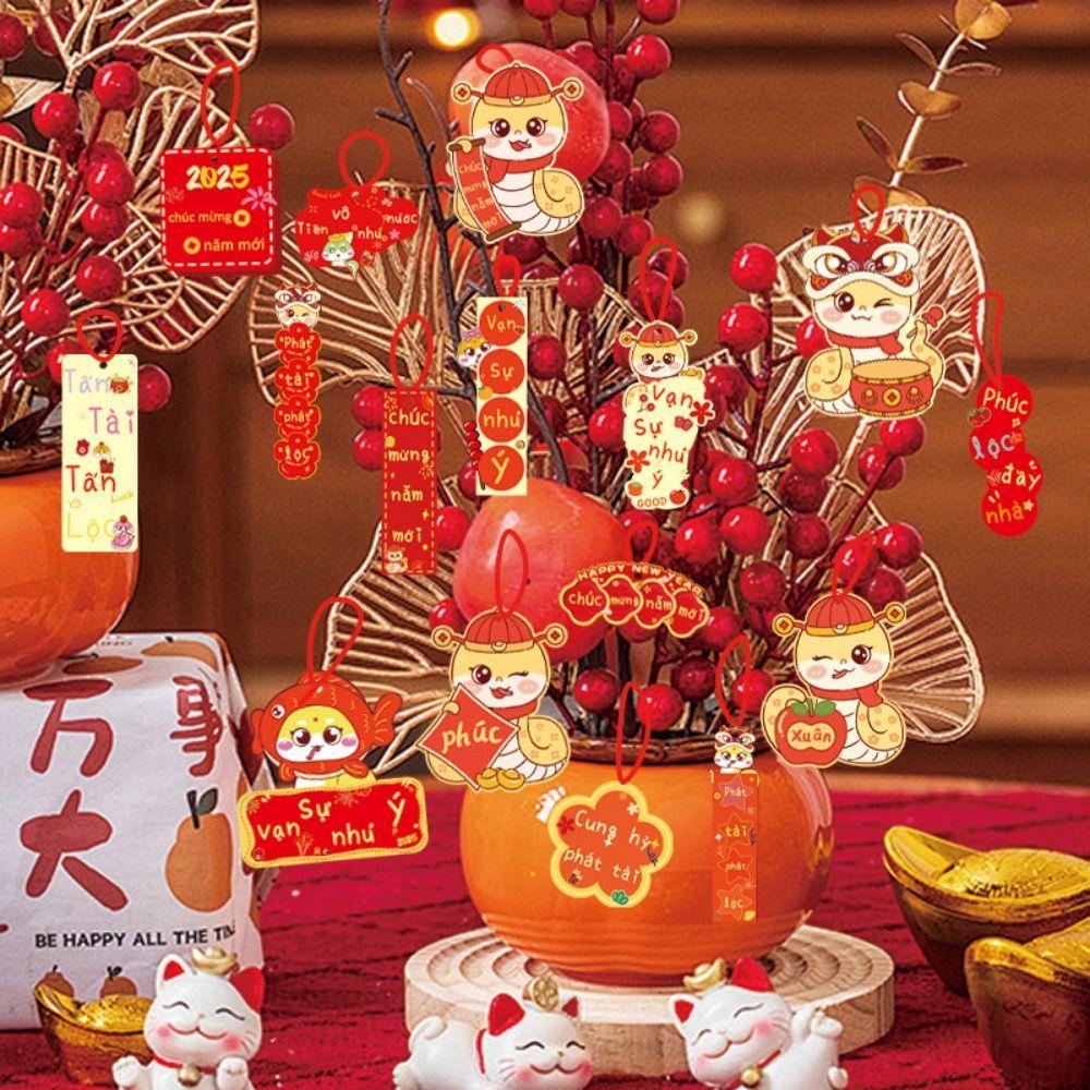 18Pcs Hot Stamped Bonsai Tree Pendant Chinese Traditional Snake Year Hanging Card  New Year