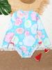 Kids Girls Swimsuit Long Sleeve Printed Zippered Swimwear Bathing Suit Bodysuit Beach Wear